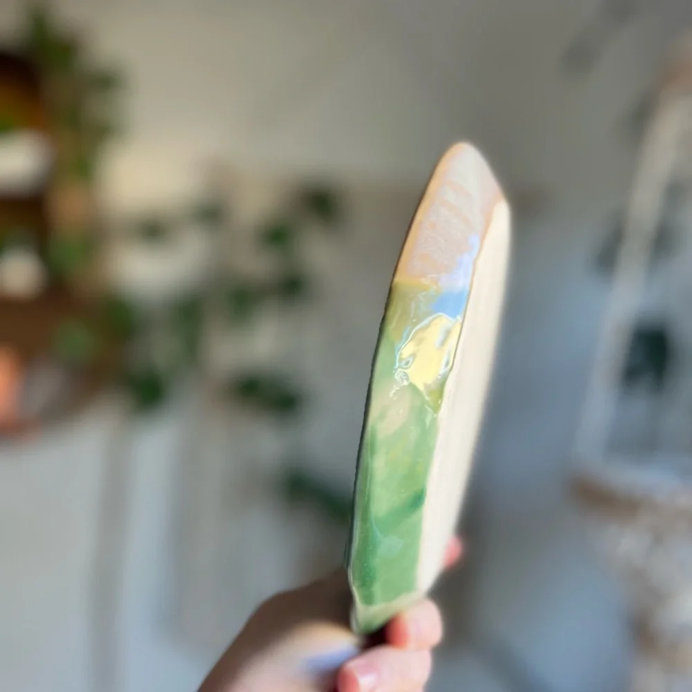 Handmade Green Mermaid Scales Ceramic Plate, 7-Inch Coastal Decorative Dish